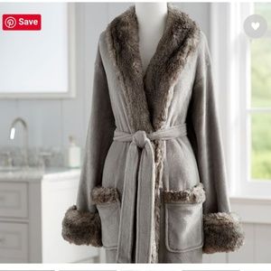 Pottery Barn Faux fur Chinchilla Long Robe